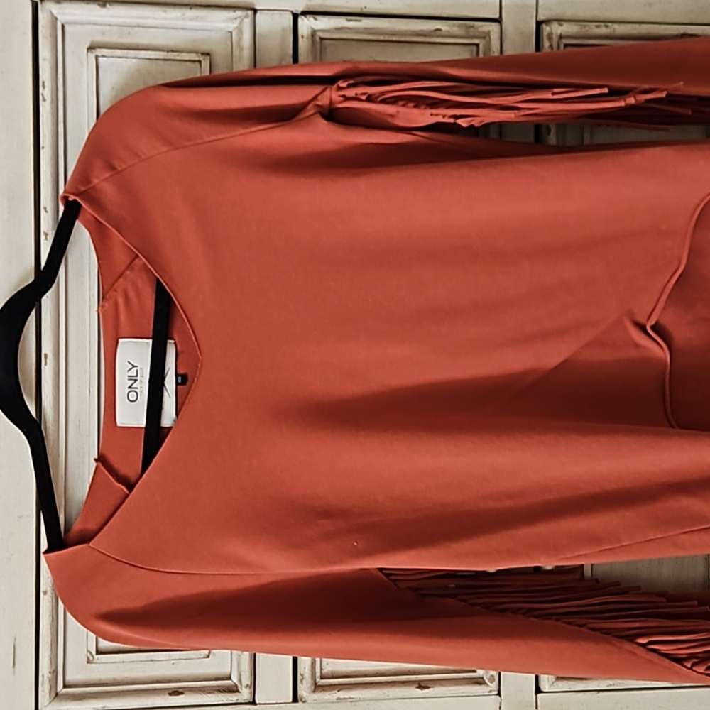 Womens Mauve/Coral fringe sweatshirt